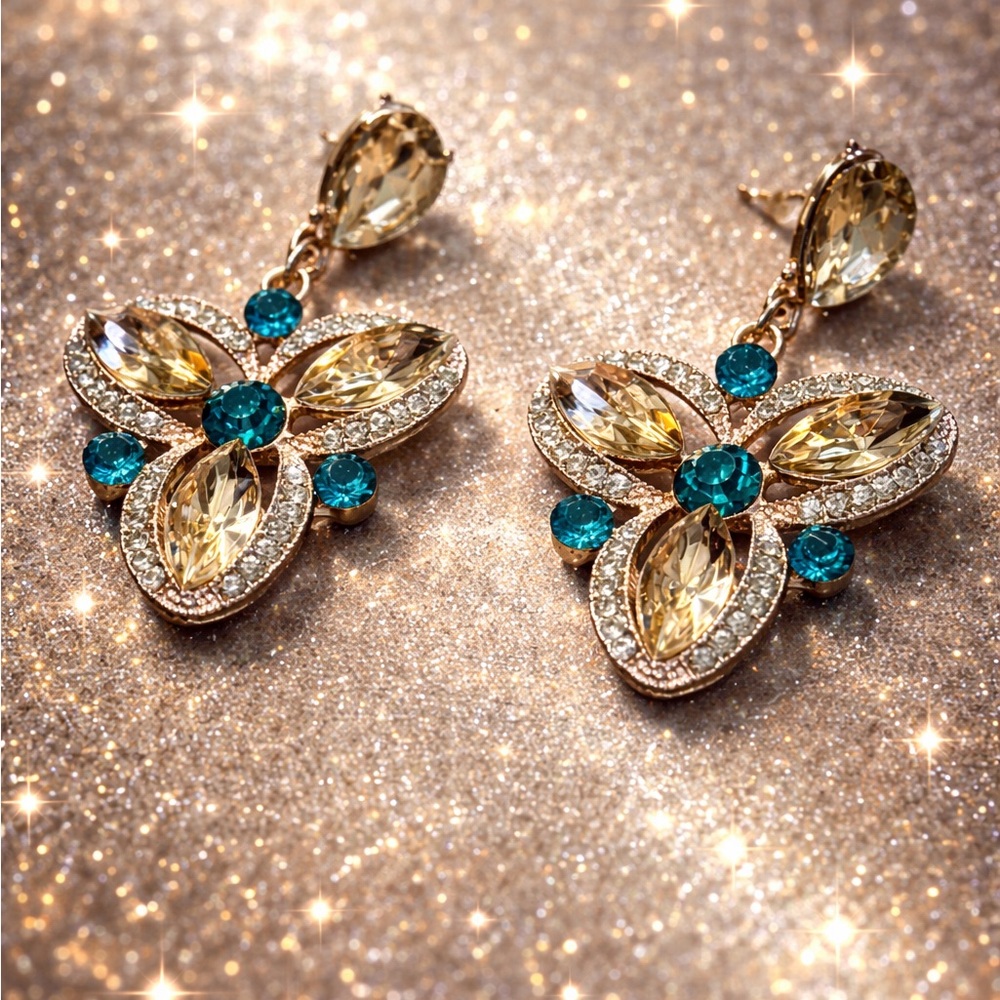 Elegant Gold and Teal Drop Earrings